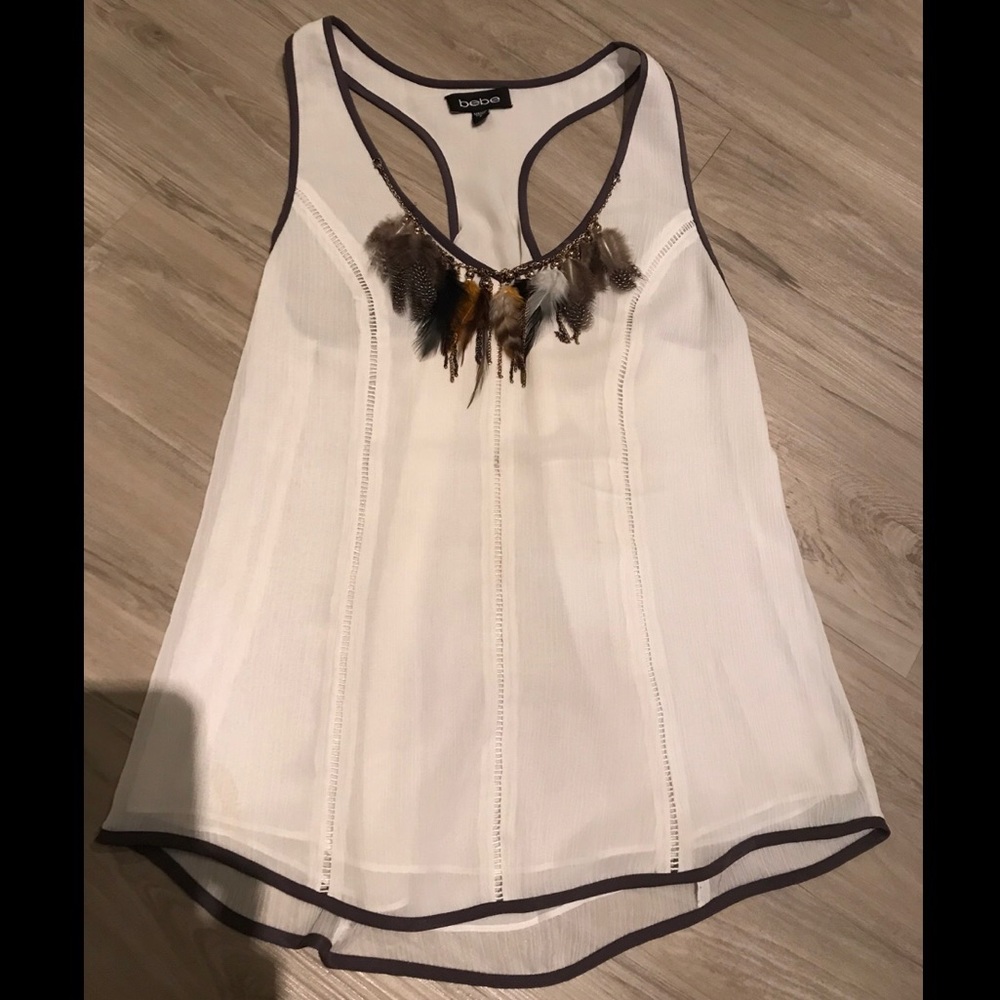 Flowy Bebe top with feathers & chain attached